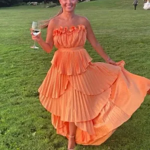 AMUR Orange Janey Tiered Ruffle Strapless Midi Pleated Fully Lined Dress size 6 thumbnail 8