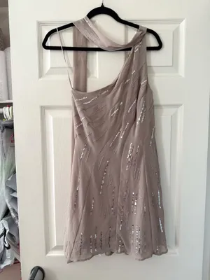 BNWT Zara Stone Grey Sequin Beaded Foulard Scarf Mini Dress thumbnail 8