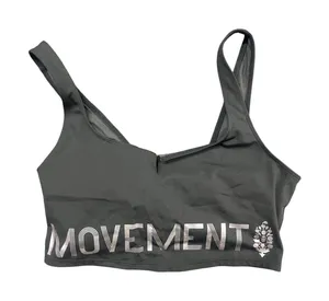 Free People Movement Gray Iridescent Lettering Crop Top Shelf Bra Medium thumbnail 1