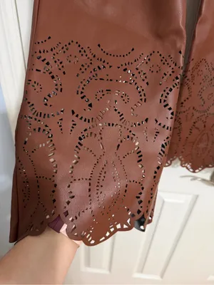 Anthropologie laser cut‎ hem brown faux Leather size 12 ankle crop thumbnail 10