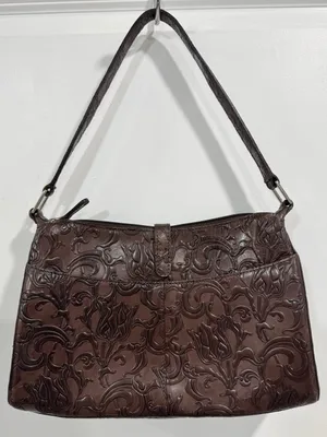 Wilsons Leather Pelle Studio Small Tooled Brown Leather Baguette Floral Y2K thumbnail 3