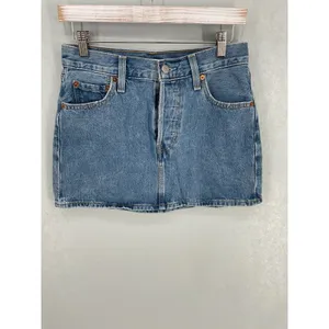 Levi's Womens Icon Skirt Denim Mini Button Fly Blue 26 thumbnail 2