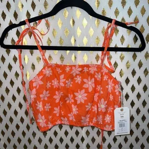 NWT orange Billabong X Wrangler Perfect Pair Tie Strap Floral Daisy Crop Top siz thumbnail 4