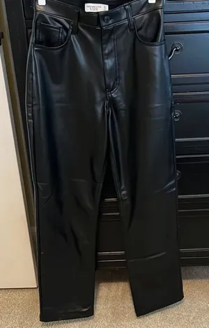 Abercrombie 90s Straight Ultra High Rise Curve Love Leather Pants thumbnail 1