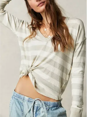 NWT Free People We The Free Sail Away Long Sleeve Tee - neutral combo - XS thumbnail 1