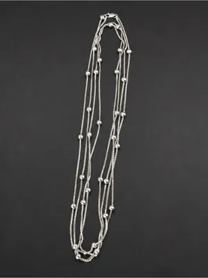 Estate Sterling Silver Beaded necklace Box Chain 28 Grams 40 Inches STUNNING thumbnail 3