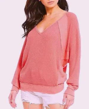 Free People -‎ We The Free Catalina Waffle Thermal Coral Pink Flowy Small thumbnail 1