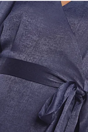 Lulus Wrapped Up In Love Navy Blue Satin Faux-Wrap Midi Dress thumbnail 5