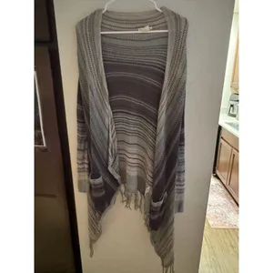 Billabong‎ Womens Grey Ombre Striped Fringe Open Front Cardigan Sweater JV06CLOO thumbnail 2