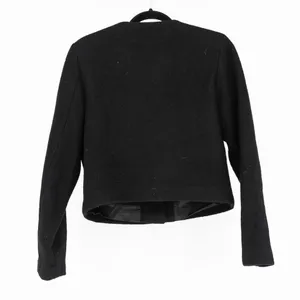 Quince 100% Merino Wool Collarless Cropped Button Front Structured Jacket Black thumbnail 4