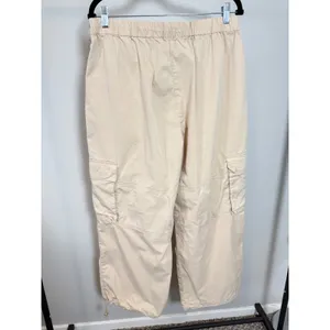 Forever 21‎ Cream Cargo Pants Wide Leg Drawstring Ankles Size Large thumbnail 4