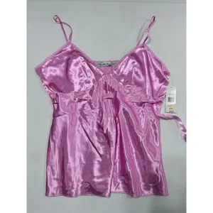 Vintage Chanteuse Pink Satin Pajama Set Lace Trim Cami &‎ Pants Size XL 90s NOS thumbnail 8