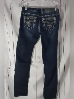 Rock Revival Vivian Fleur-De-Lis Dark Blue Embellished Y2K Skinny Bling Jeans thumbnail 2