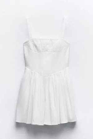 ZARA dress mini white cotton skirt voluminous corset boho summer vacation thumbnail 10