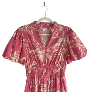 Jodifl Pink Floral Maxi Dress Puff Sleeve Sz Small Tiered Boho Cottage core chic thumbnail 5