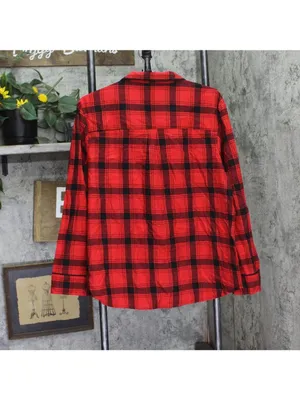 NEW Wondershop Plaid Flannel Long Sleeve Pajama Shirt Holiday Red / Black L thumbnail 2