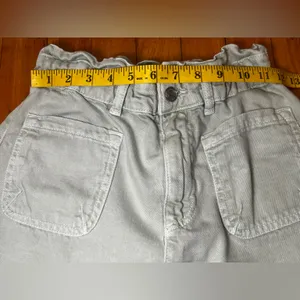 Zara Light Green cropped Paper Bag elastic waist jeans with front pockets Size 2 thumbnail 5