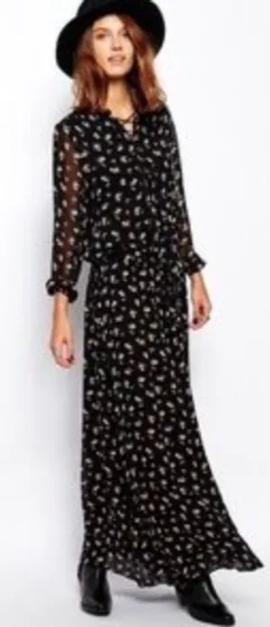 Scotch & Soda Maison Scotch‎ Women's Floral Maxi Dress Black Long Sleeve Size 1 / Small thumbnail 1