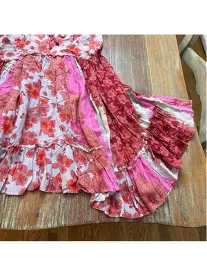 Free People Intimately Floral Patchwork Strappy Mini Dress XS Pink Red Flowy thumbnail 5