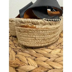 Alohas Sandals Vegas Platform Espadrilles Sandal Black Wedge Leather Jute Strap thumbnail 10