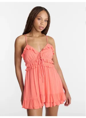 No Boundaries Sleeveless Tie Front Ruffle Romper, Women's thumbnail 2