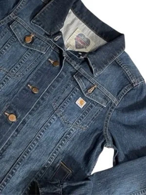 Vintage Carhartt Women's Denim Jacket Indigo Blue Size SP Pockets Light Wash thumbnail 8
