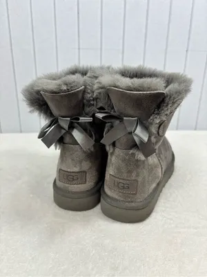 UGG Mini Bailey Bow II GreyShort Suede Shearling Boots size 9 thumbnail 2