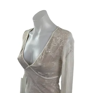 I.AM.GIA Yvette Womens Sheer Mesh Floral Lace V Neck Long Sleeve Blouse Top Sz S thumbnail 2