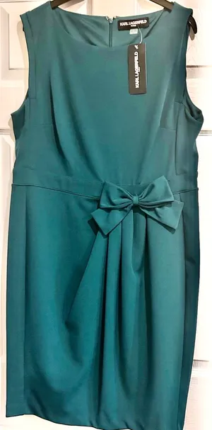 KARL LAGERFELD PARIS EVERGREEN Bow Waist Scuba Crepe Sheath Dress 14 thumbnail 7