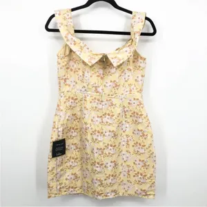 Lulu's Favorite Song Yellow Floral Jacquard Off-the Shoulder Mini Dress M NEW thumbnail 6