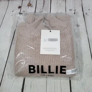 Billie The‎ Label Amelia Sweater Ribbed Mock Neck Balloon Sleeve Pumice Medium thumbnail 8