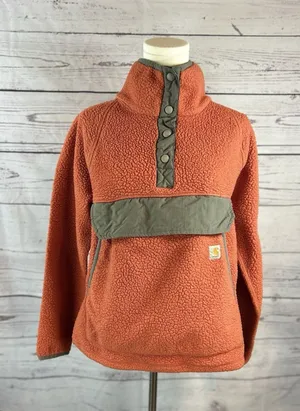 Carhartt Womens Relaxed Fit Fleece Pullover M Orange Snap Front Sherpa thumbnail 1