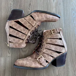 Coach Paisley Cowboy Boots Western Lace Up Studs Monogram Logo Cage Women 10B thumbnail 3