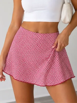 Wild Fable Red White Gingham Skort XS Mini Flare Pull-On Shorts Skirt NWT thumbnail 1