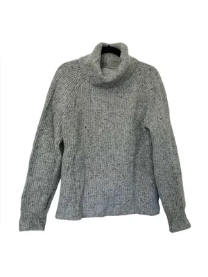 J. Crew Donegal Turtleneck Sweater Lambs Wool Gray Womens Large Scandi Minimal thumbnail 2