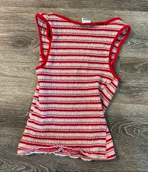 Bonkers Y2k vintage rainbow striped smocked red multicolor crop tank top small thumbnail 4