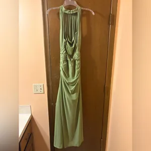 Abercrombie & Fitch Vol. 28 Sheer Halter Maxi Dress in Green thumbnail 7