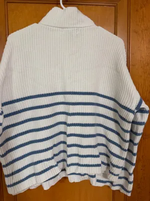 White and blue striped Edikted quarter zip sweater thumbnail 2