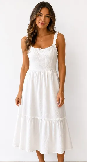 Maurice’s White Smocked Midi Dress thumbnail 1