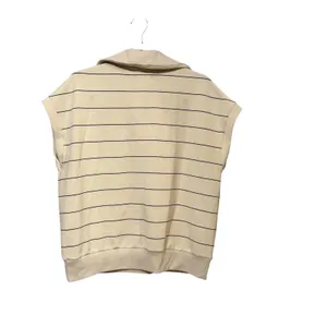 Thread & Supply Paris Stripe Sleeveless Quarter Zip Sweatshirt Cream Navy Large thumbnail 3