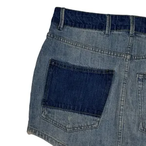 FREE‎ PEOPLE Denim Mini Skirt Women’s Size 27 2 Tone Blue Distressed Button Fly thumbnail 5