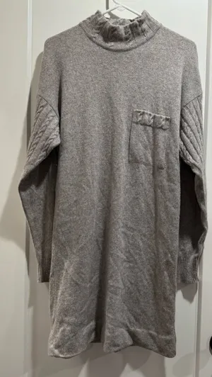 Gray Knit Sweater Dress with Pocket 100%Cashmere Size‎ M thumbnail 1