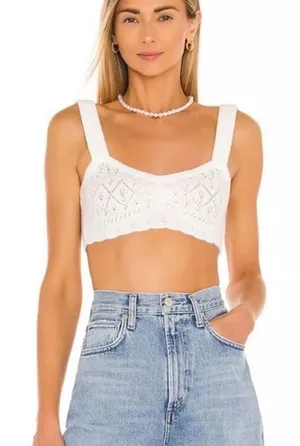 Revolve For Love & Lemons Coquette Open Knit Blanca Crochet Crop Top size small thumbnail 1