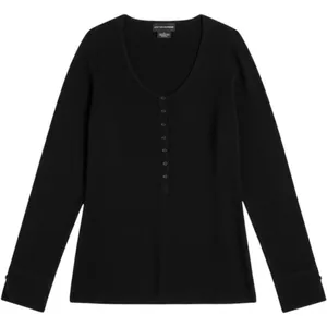 Sutton‎ Cashmere Womens Black Henley Scoop Neck Long Sleeve Sweater Small 100% thumbnail 1