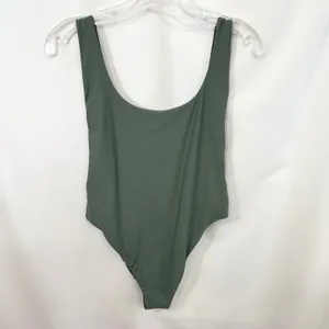 Aerie Large‎ One Piece Swimsuit Olive Green Scoop High Cut Solid Beach Vacay 231 thumbnail 2