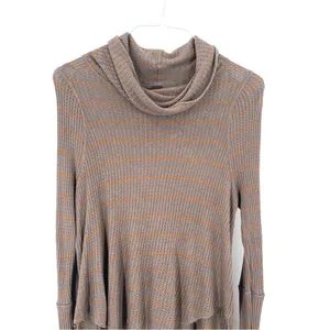 FREE PEOPLE Kristina Drippy Striped Thermal Waffle knit Long Sleeve Cowlneck Top thumbnail 4