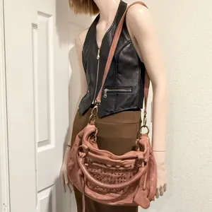 MONI MONI Cinzia Moniaci Brown Italian Leather Studded Splendor Tote Satchel Bag thumbnail 6