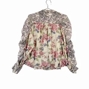 Free People Womens Beige Maraya Floral Paisley Puff Sleeve Blouse Boho Small thumbnail 2