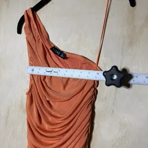 Lioness One Shoulder Ruched Mini Dress‎ Orange Shimmer Bodycon Women's Small thumbnail 5