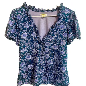 Maeve By Anthropologie Women's Ruffle Puff Sleeve V-Neck Henley Tee Blouse Large thumbnail 9
